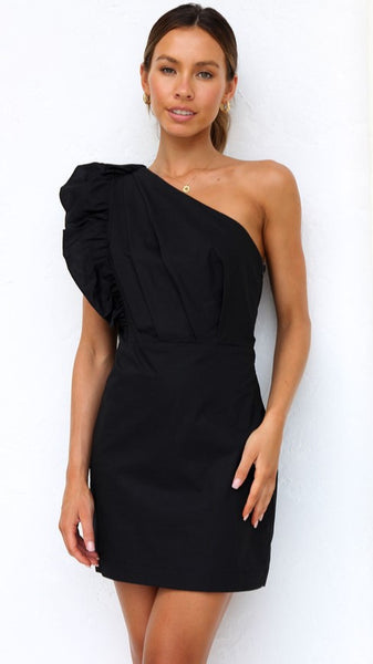 Black One Shoulder Mini Dress