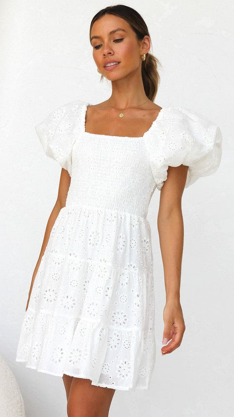 White Lace Off Shoulder Mini Dress