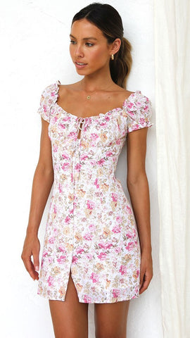 Pink Rose Print Mini Dress