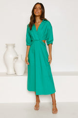 Green Cutout Waist Midi Dress