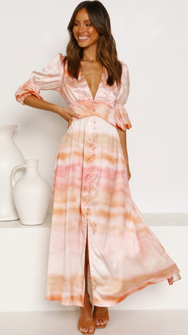 Pink Dip Dye Print Maxi Dress