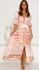 Pink Dip Dye Print Maxi Dress