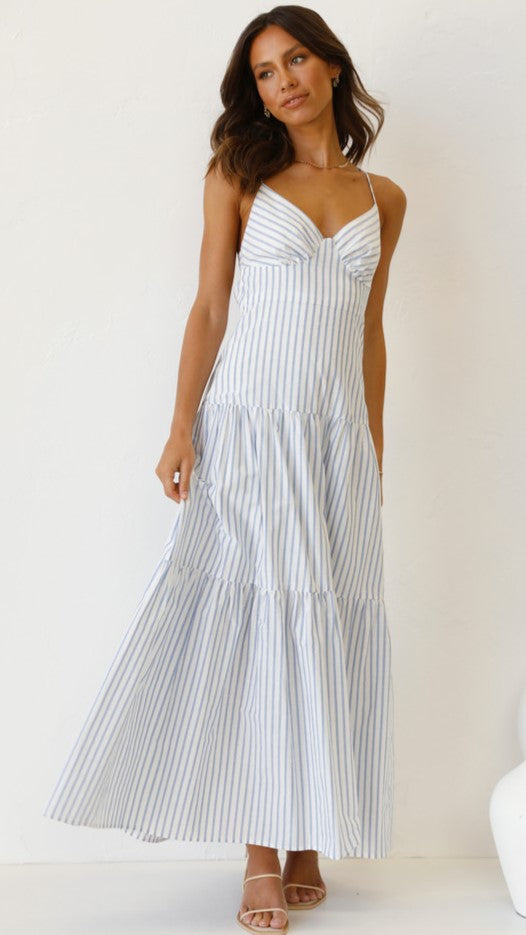 Blue Striped Maxi Dress Gabi Swimwear Blue Striped Maxi Dress Gabi Swimwear