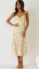Yellow Floral Slip Midi Dress