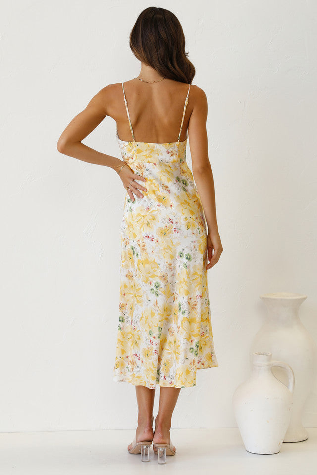 Yellow Floral Slip Midi Dress
