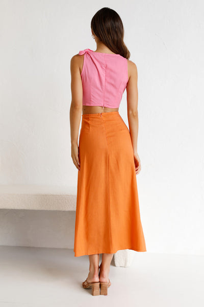 Color Block Waist Knot Midi Dress