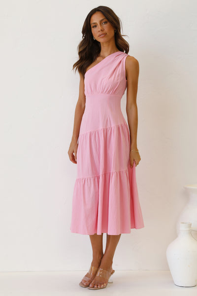 Pink One Shoulder Midi Dress