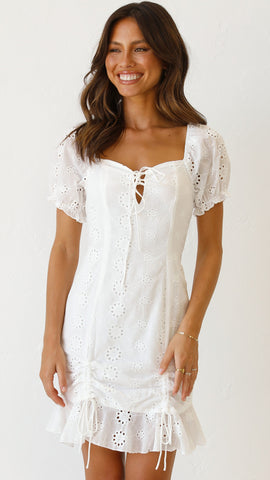 White Crochet Lace Mini Dress