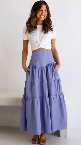 Purple Pleated Maxi Skirts