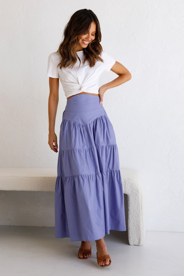Purple Pleated Maxi Skirts