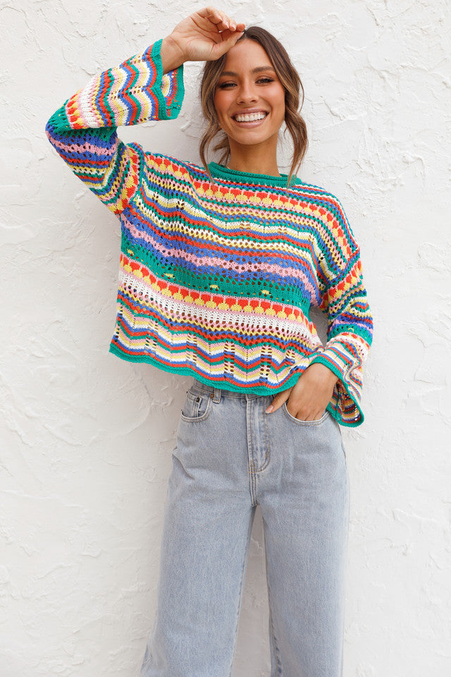 Colorful Rainbow Knit Sweater
