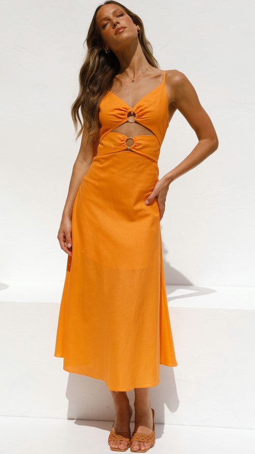Orange Cutout Slip Midi Dress