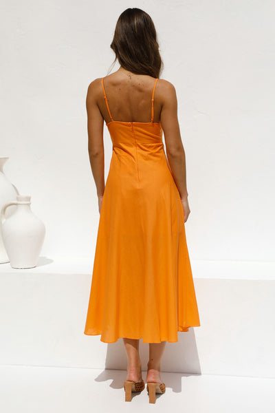 Orange Cutout Slip Midi Dress