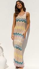 Khaki Wavy Line Print Bodycon Knit Dress