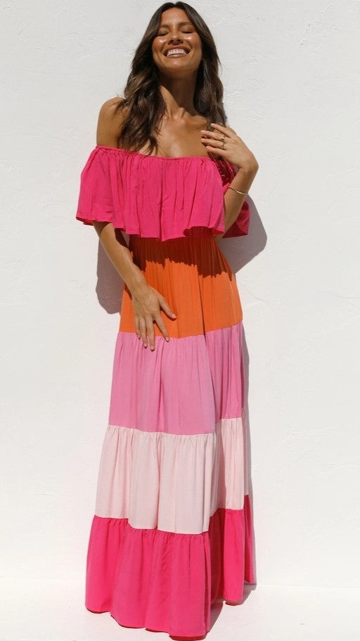 Hot Pink Color Block Midi Dress Gabi Swimwear Hot Pink Color Block Midi Dress Gabi Swimwear