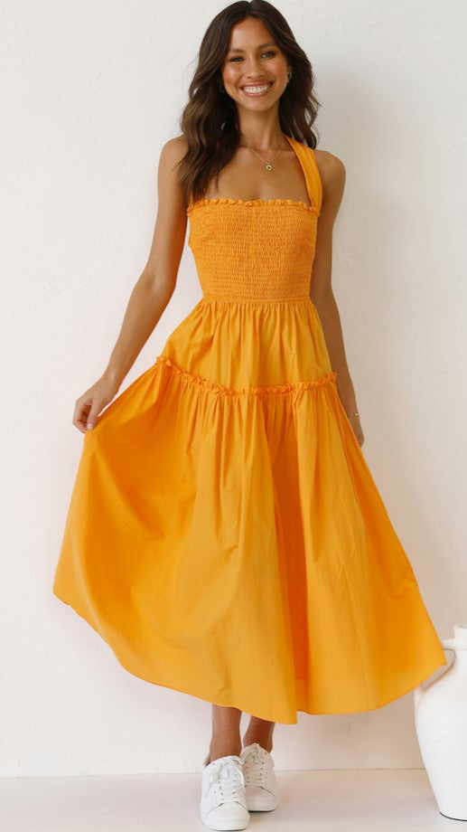 smocked halter midi dress Smocked Halter Midi Dress (Women)