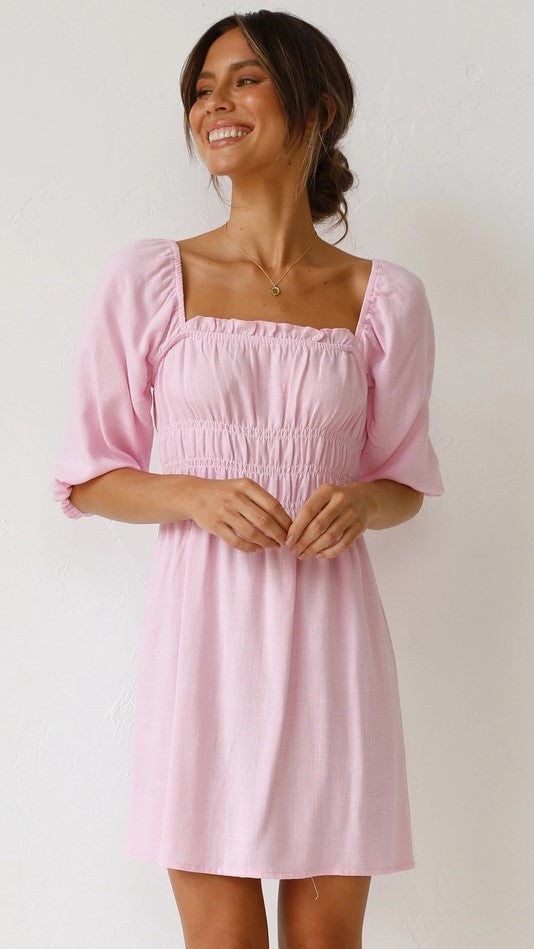 Blush Pink Elasticized Edge Mini Dress