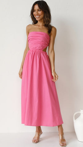 Hot Pink Bandeau Midi Dress