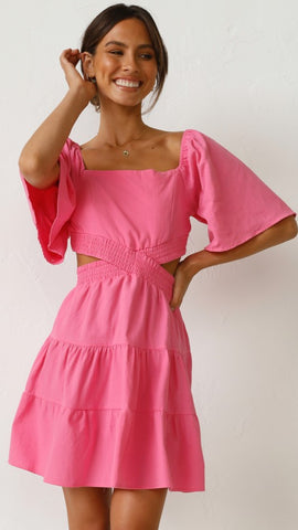 Hot Pink Cutout Waist Mini Dress