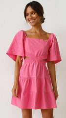 Hot Pink Cutout Waist Mini Dress