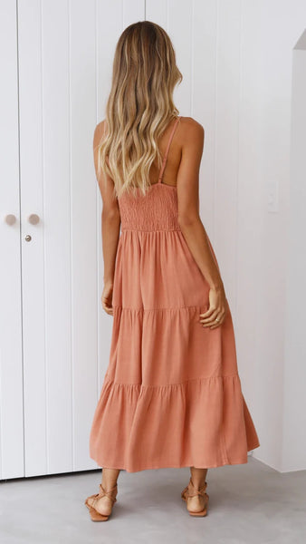 Blush Pink Slip Tiered Midi Dress