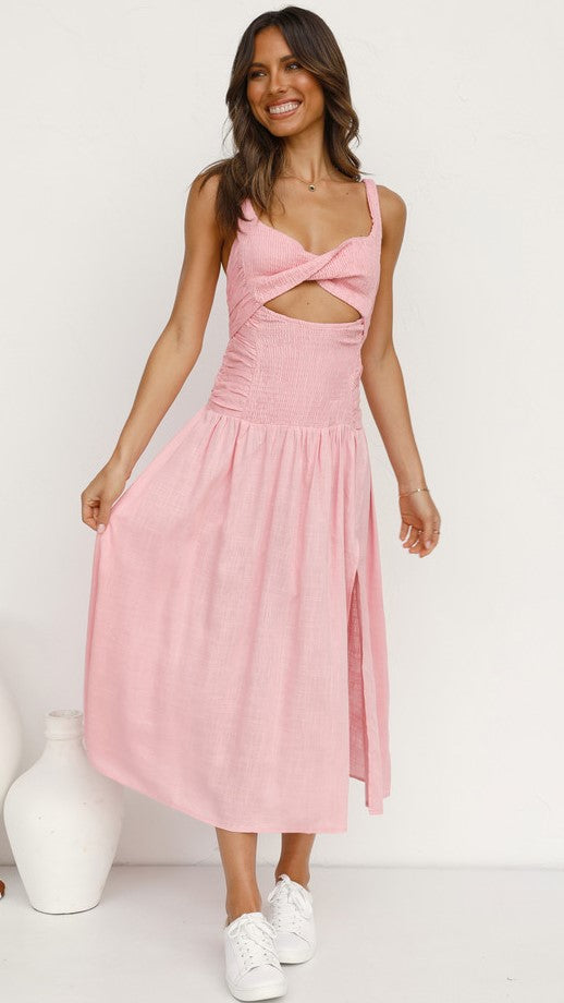 Blush Pink Cutout Backless Midi Dress