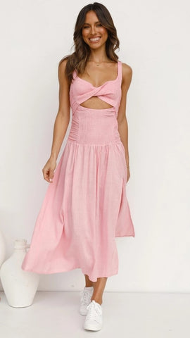 Blush Pink Cutout Backless Midi Dress