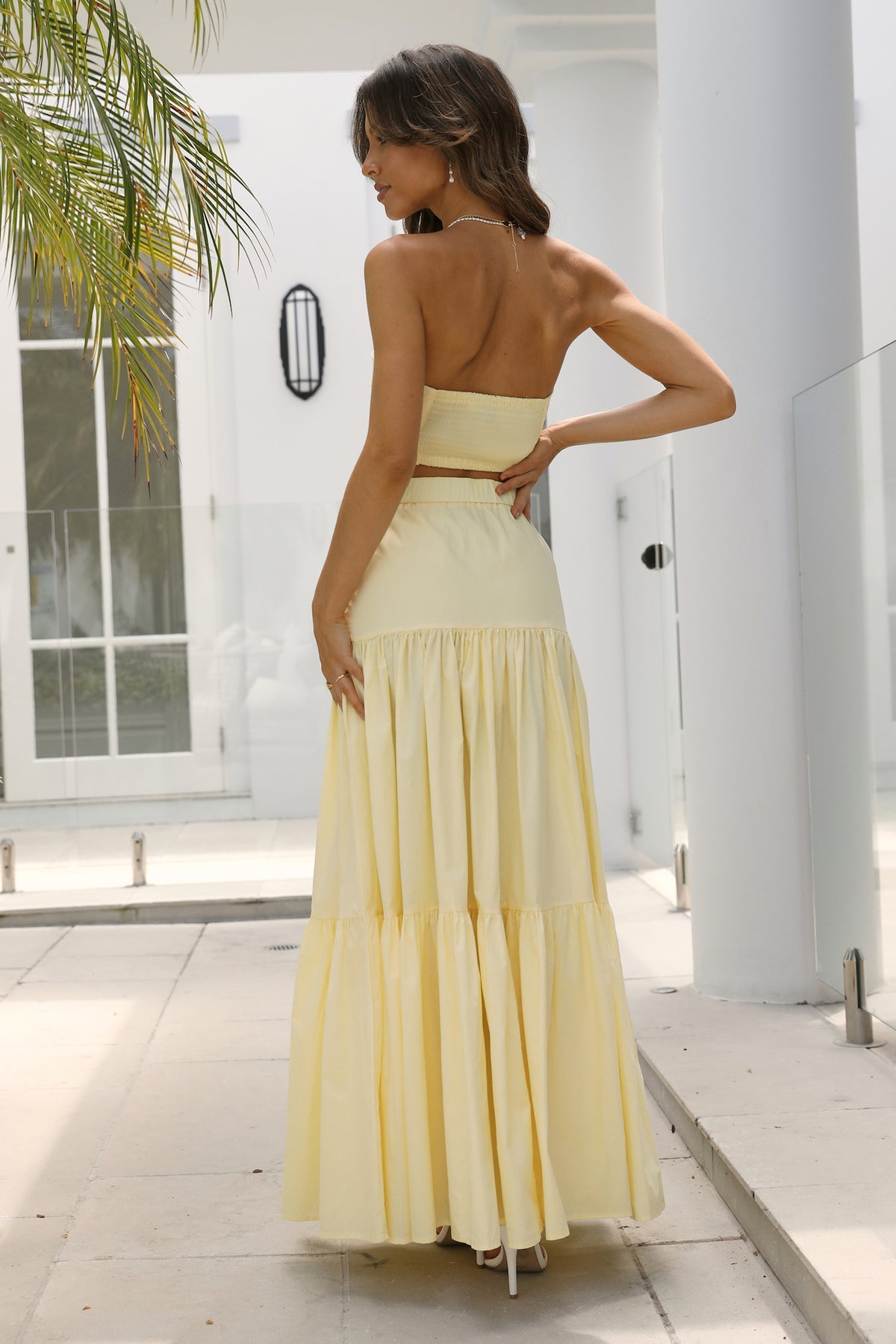Yellow Off Shoulder Top and Skirt Sets