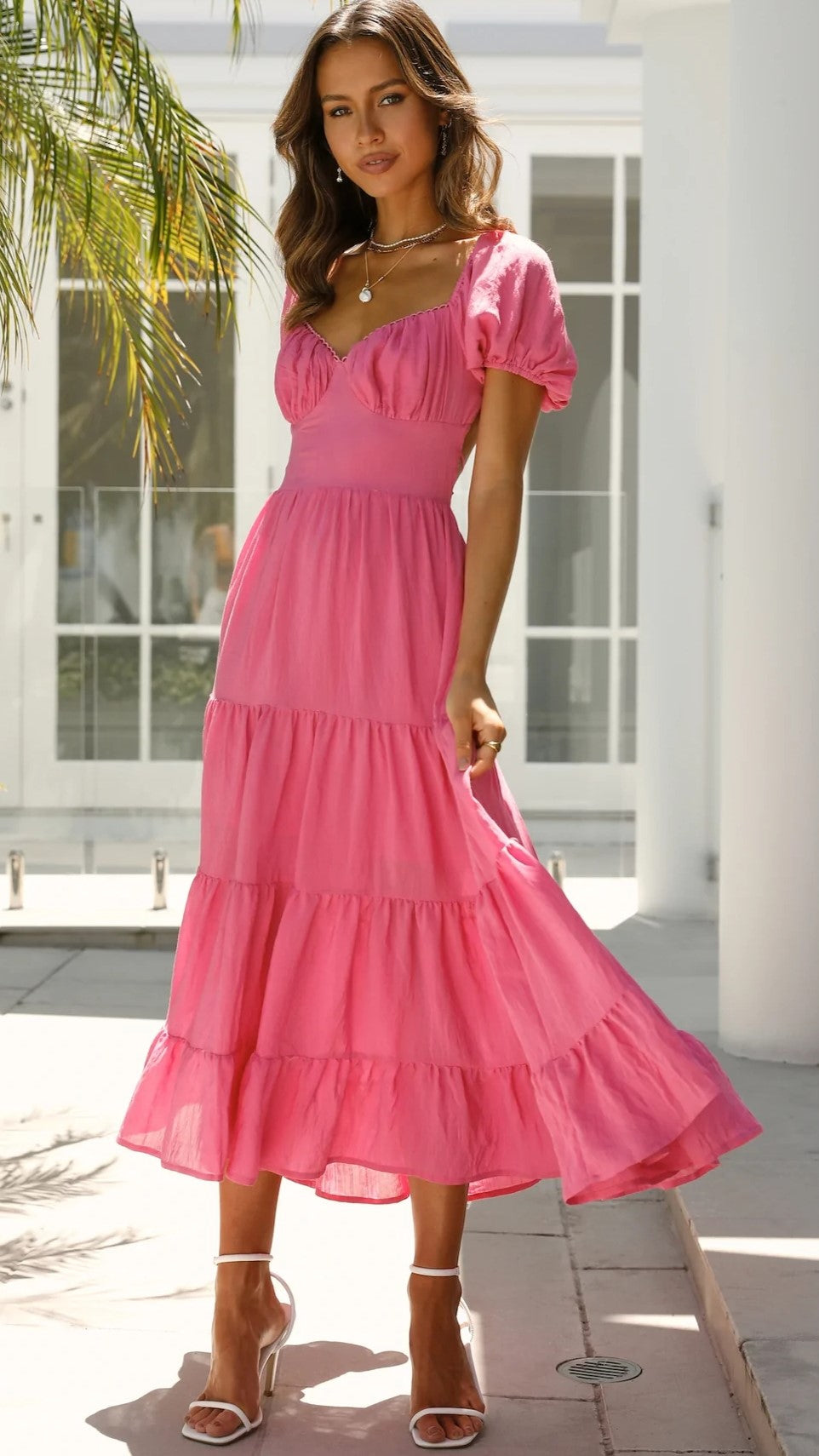 Pink Solid Open Back Midi Dress