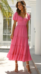 Pink Solid Open Back Midi Dress
