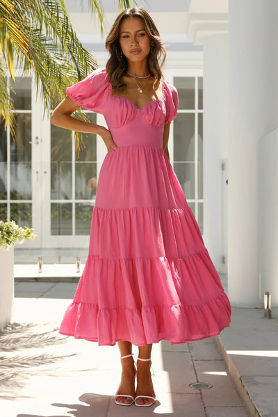 Pink Solid Open Back Midi Dress