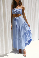 Blue Waist Tie Midi Skirts