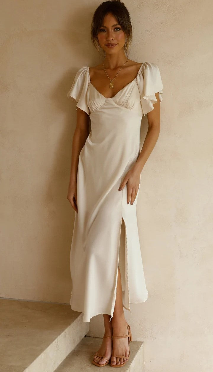 Ivory Off Shoulder Midi Dress