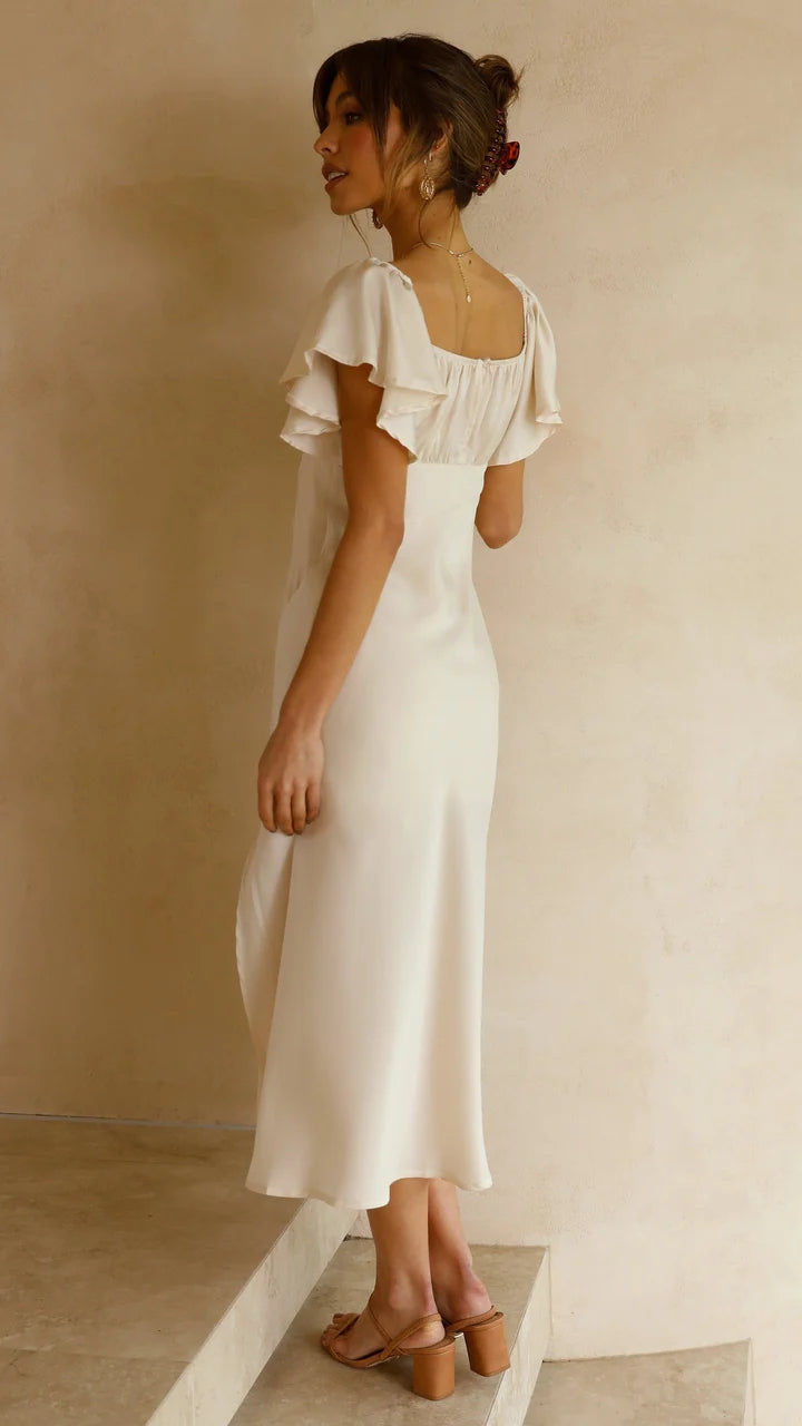 Ivory Off Shoulder Midi Dress