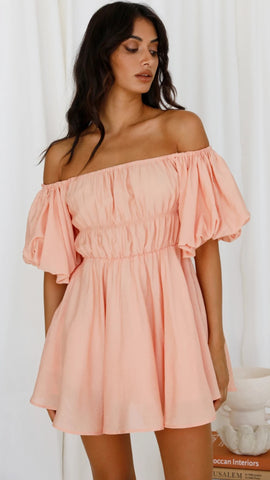 Orange Puff Sleeves Dress