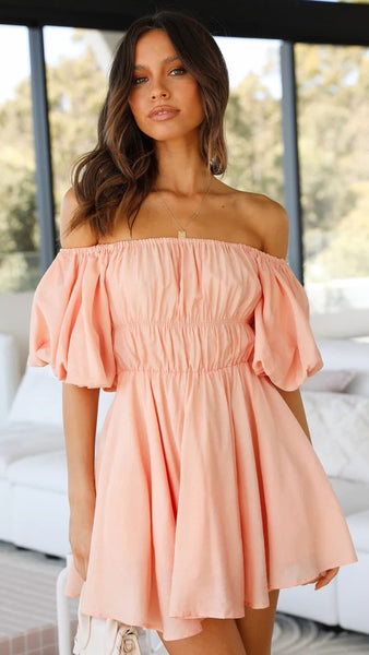 Coral Pink Off Shoulder Mini Dress