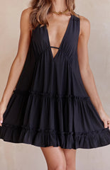Black Plunging Neck Sleeveless Dress