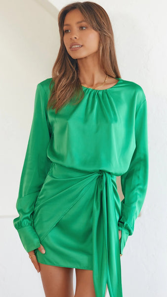 Green Long Sleeves Mini Dress