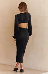 Black Long Sleeves Cutout Knit Midi Dress