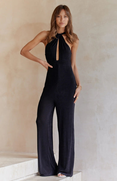 Black Crossover Neck Jumpsuit