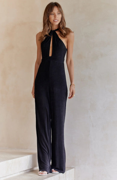 Black Crossover Neck Jumpsuit