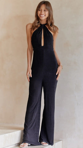 Black Crossover Neck Jumpsuit