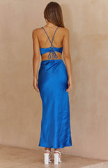 Blue Cutout Backless Midi Dress