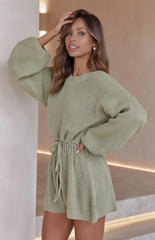 Olive Green Withdraw Knit Romper
