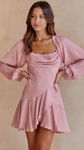 Dusty Pink Long Sleeves Mini Dress