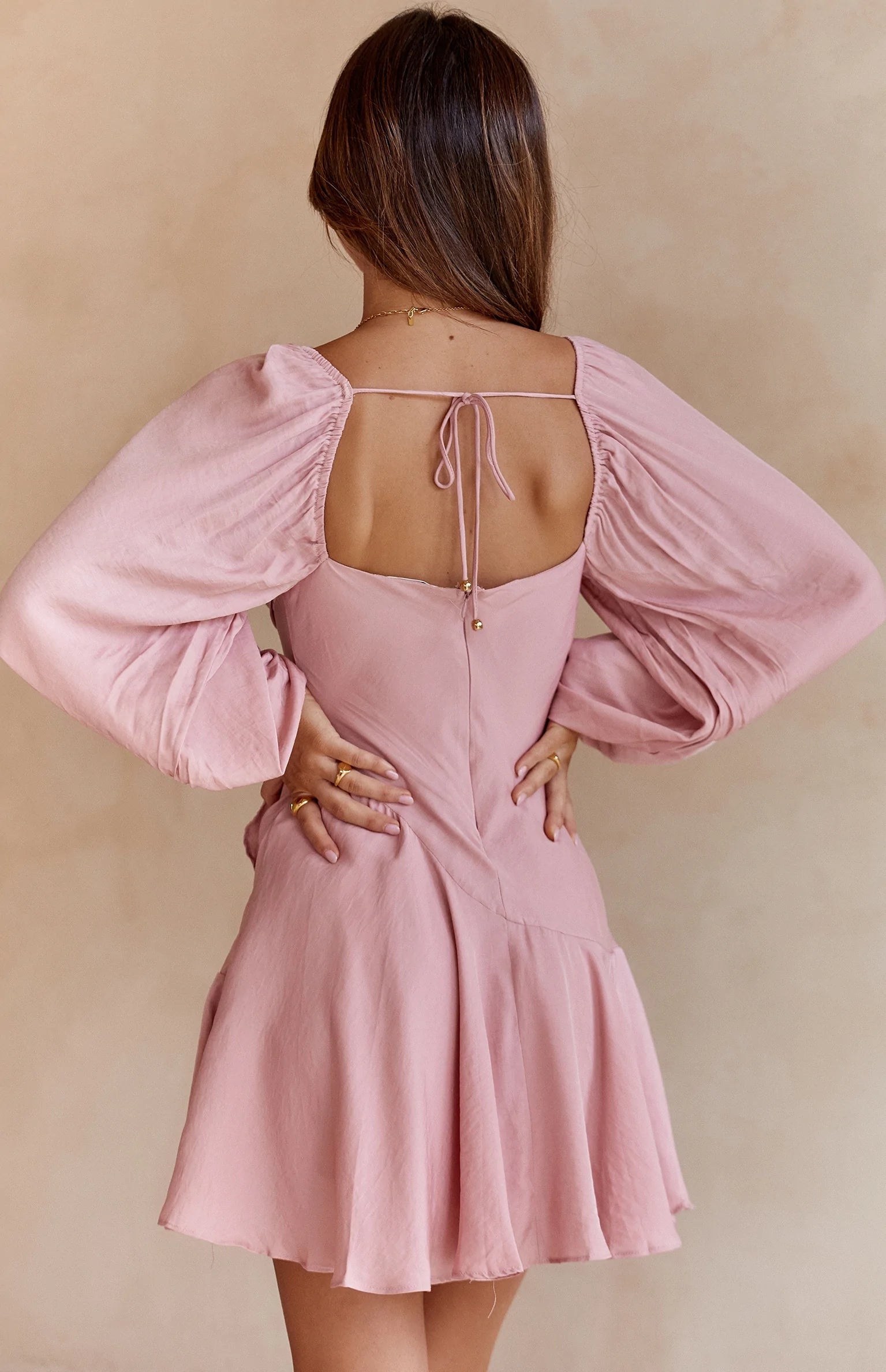 Dusty Pink Long Sleeves Mini Dress