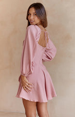 Dusty Pink Long Sleeves Mini Dress
