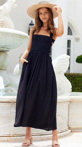 Black Crossover Back Midi Dress