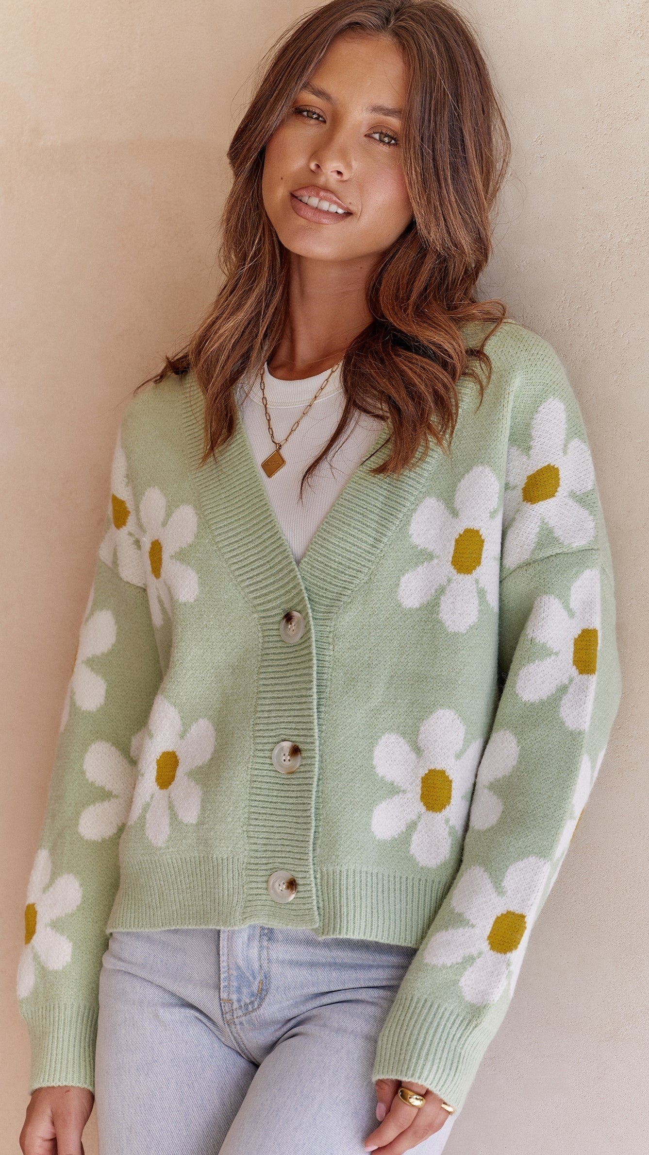 Sweet Green Floral Cardigan Sweater
