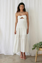 White Solid Cutout Bandeau Dress